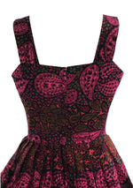 Vintage 1950s Magenta Paisley Print Cotton Dress- New!