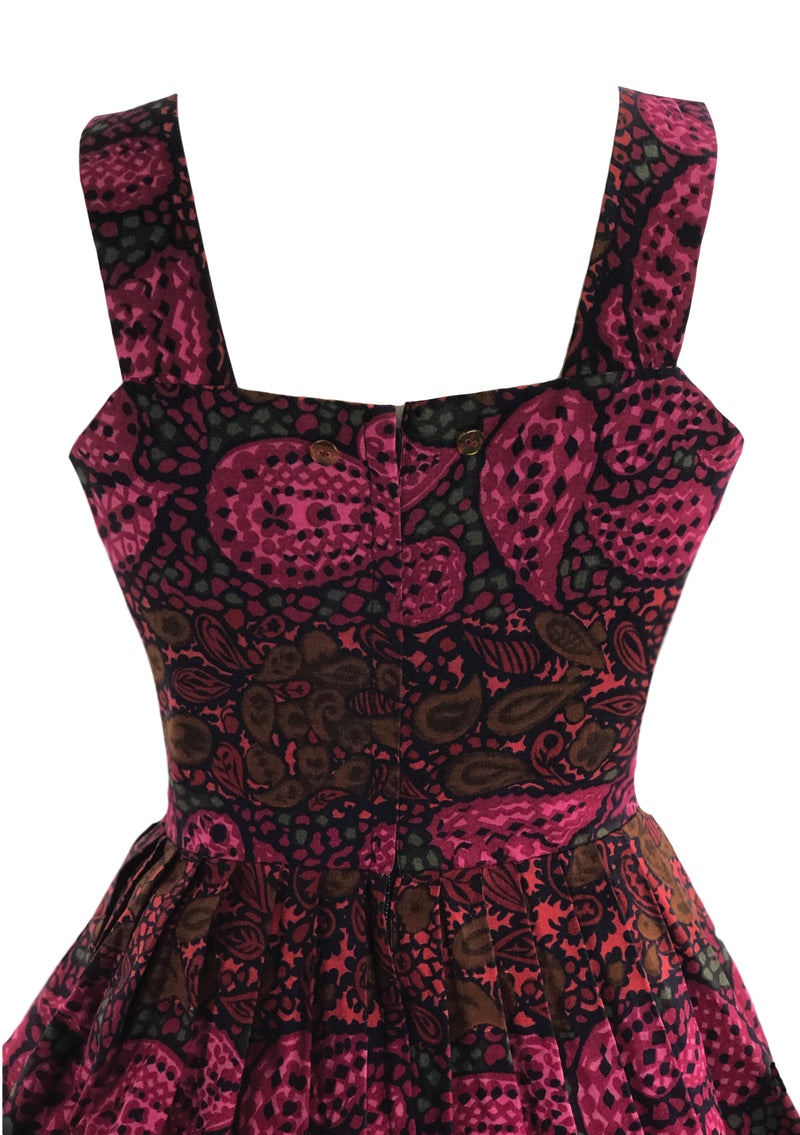 Vintage 1950s Magenta Paisley Print Cotton Dress- New!
