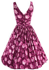 1950s Magenta Carnations Print Cotton Dress -  New!