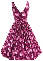 1950s Magenta Carnations Print Cotton Dress -  New!
