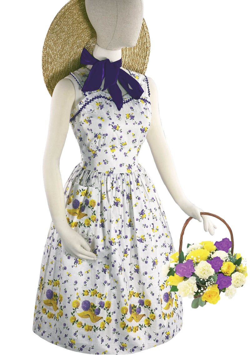Late 1950s Garden Theme Novelty Print Dress- New!