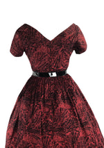 Late 1950s Brick Red & Black Swiggle Dress- New!