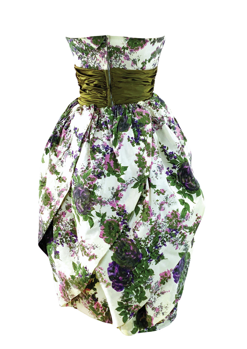 Late 1950s Dramatic Purple Floral Petal Shaped Dress - New!