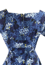 Late 1950 -60s Blue Floral Cotton Dress Ensemble - New!
