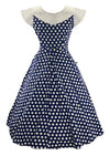 Striking 1950s Blue and White Polka Dot Cotton Dress- New!