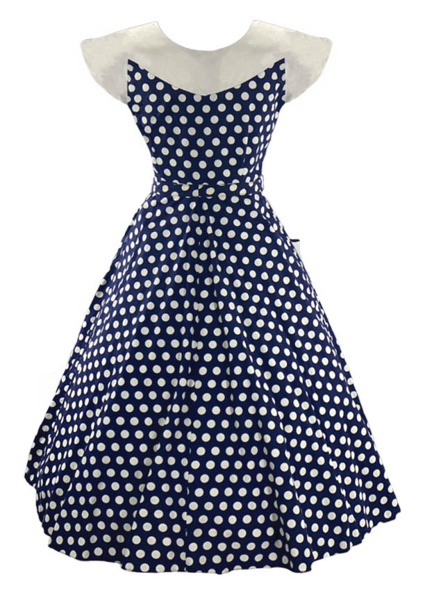 Striking 1950s Blue and White Polka Dot Cotton Dress- New!