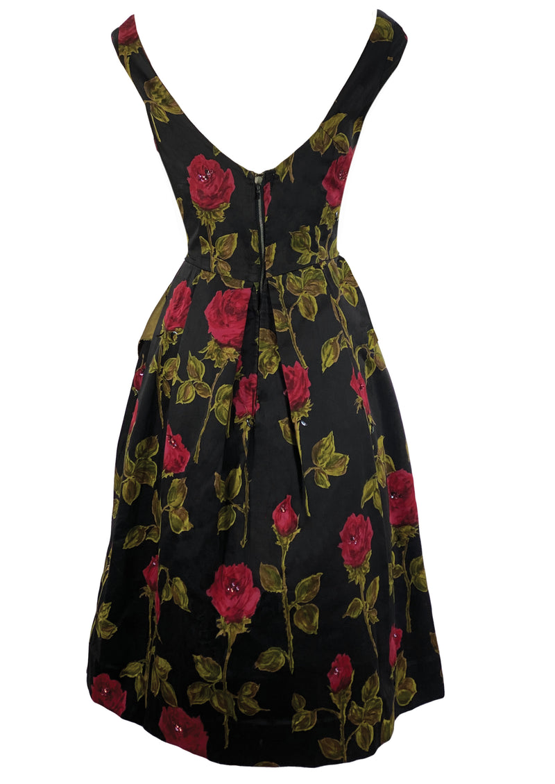 Vintage 1950s Designer Raoul Couture Red Roses Dress- New!