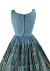 Stunning 1950s Blue Geometric Paisley Border Print Dress- New!