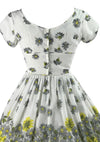 Late 1950s Yellow Daisy Border Print Cotton Dress - New!