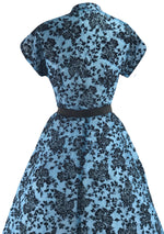 Vintage 1950s Blue Flocked Cocktail Dress- New!