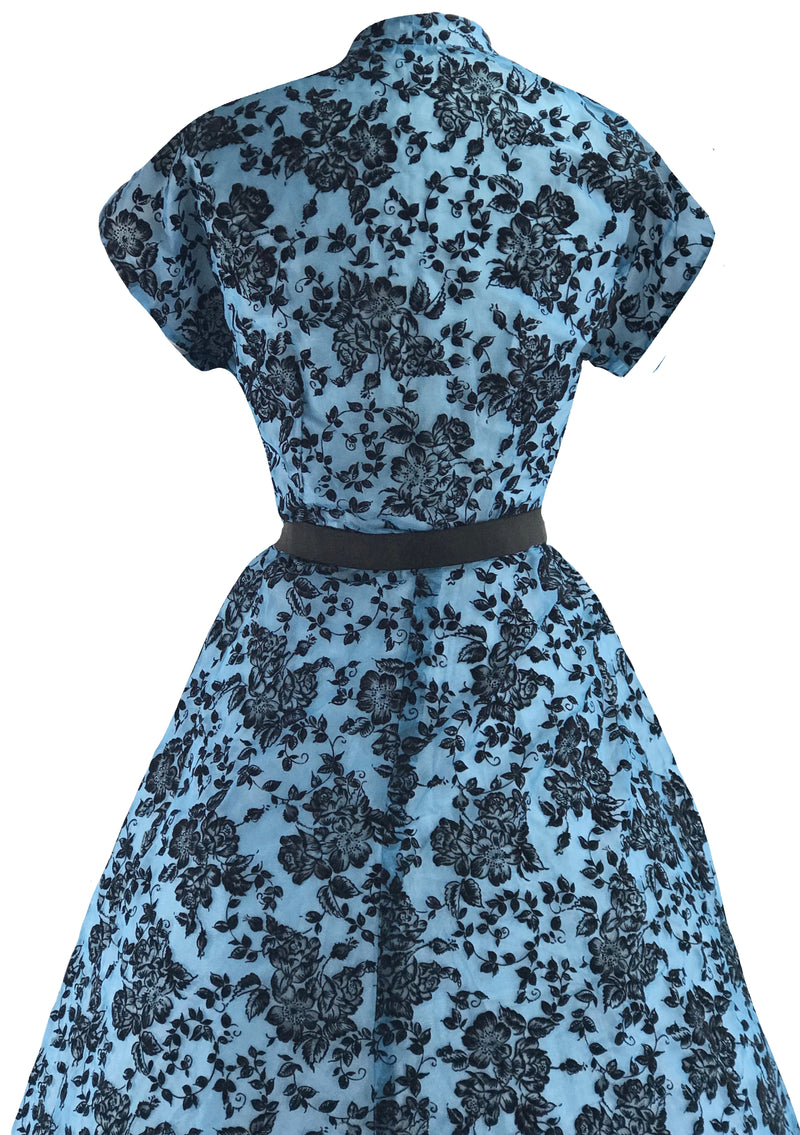 Vintage 1950s Blue Flocked Cocktail Dress- New!