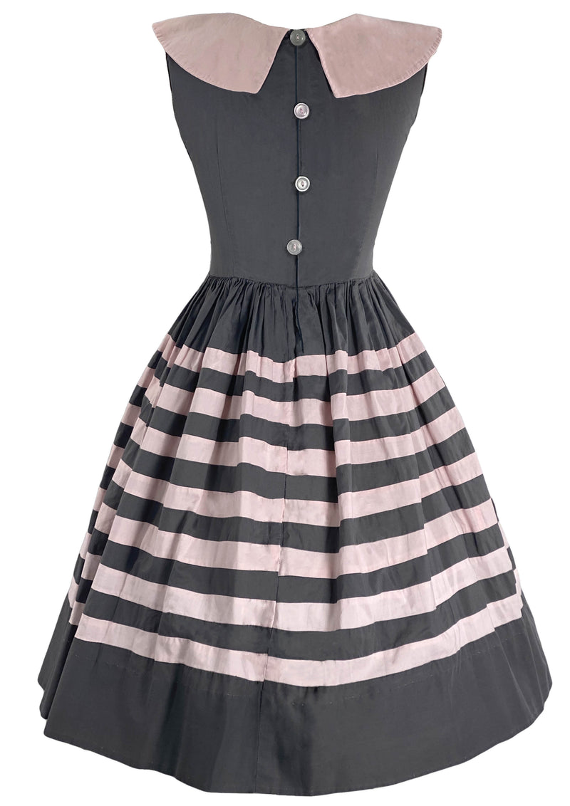 Vintage 1950s Grey and Pink Stripe Cotton Dress- New!