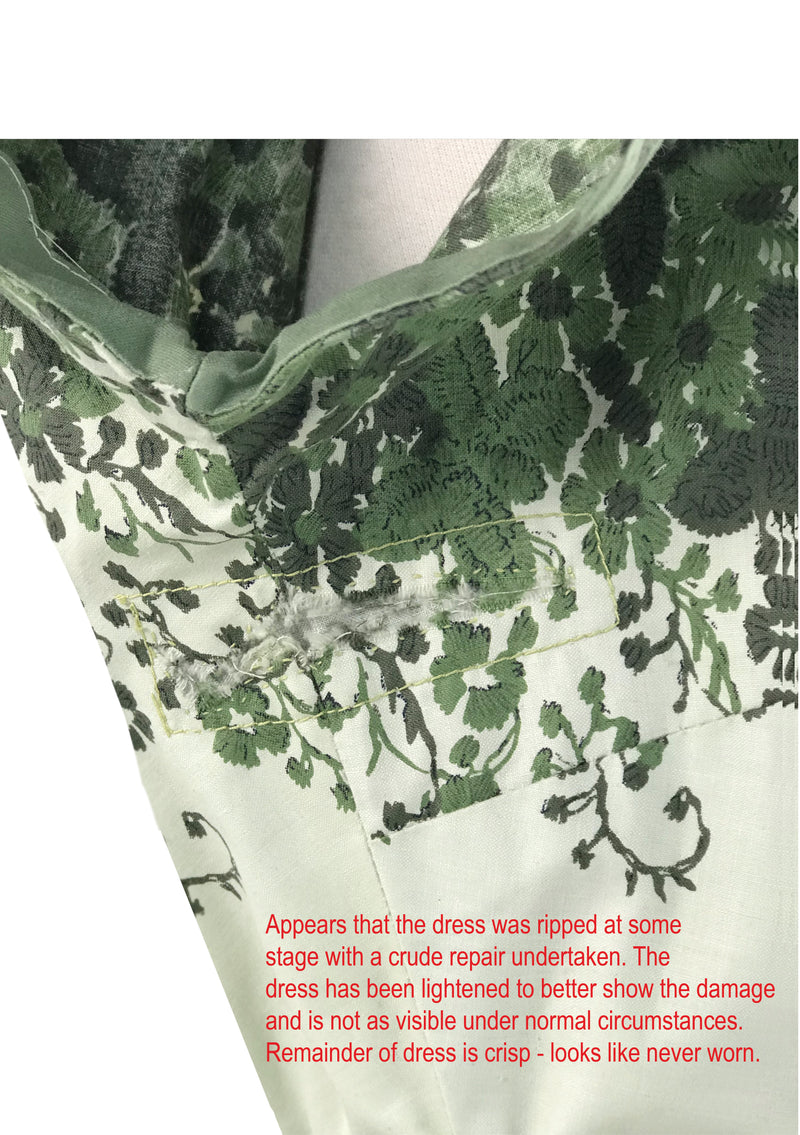 Late 1950s Green Trailing ivy Border Print Dress- New! (ON HOLD) Coutura Vintage Late 1950s Green Trailing ivy Border Print Dress- New! (ON HOLD) Coutura Vintage