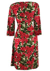 Early 1960s Quality Red Floral Silk Dress- New!