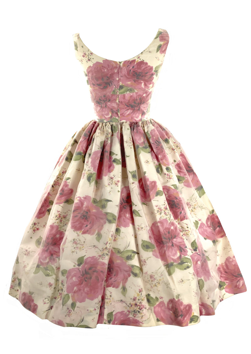 Gorgeous Late 1950s - Early 1960s Pink Roses Dress- New!