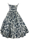 Stylish 1950s Strapless Gray Floral Cotton Cocktail Dress- New!