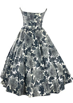 Stylish 1950s Strapless Gray Floral Cotton Cocktail Dress- New!