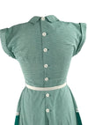 1940s Green & White Chevron Stripe Dress with Applique - New!