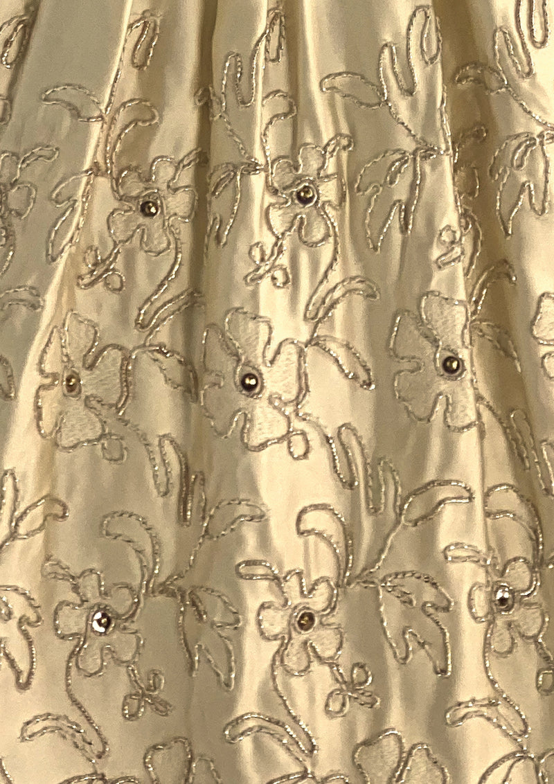 1950s Beaded Pale Gold Silk Satin Cocktail Dress - New!