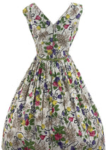 Vintage 1950s Sweet Peas and Ribbon Print Cotton Dress - New!
