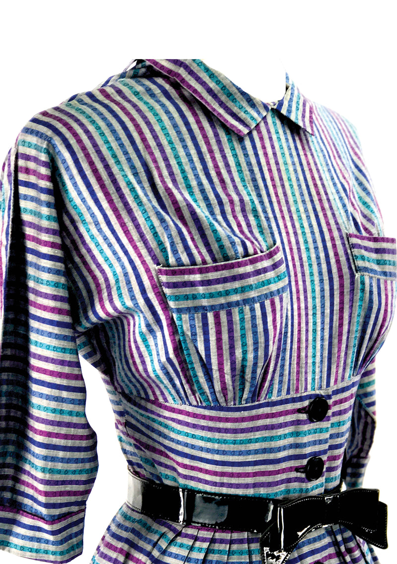 1950's Slate, Blue, Jade & Purple Striped Dress - New!