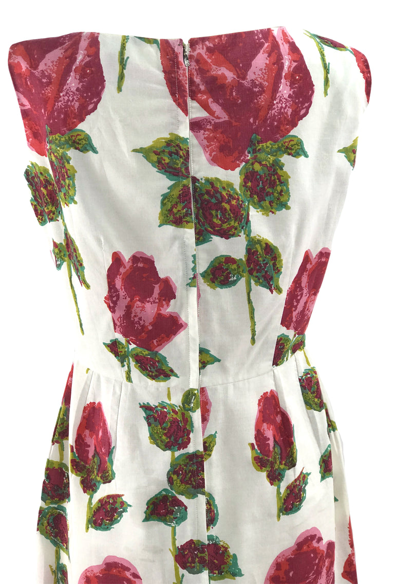 Stunning 1960s Huge Magenta Stem Roses Wiggle Dress - New!