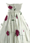 1950s Red Roses on Ivory Satin Party Dress Ensemble- New!