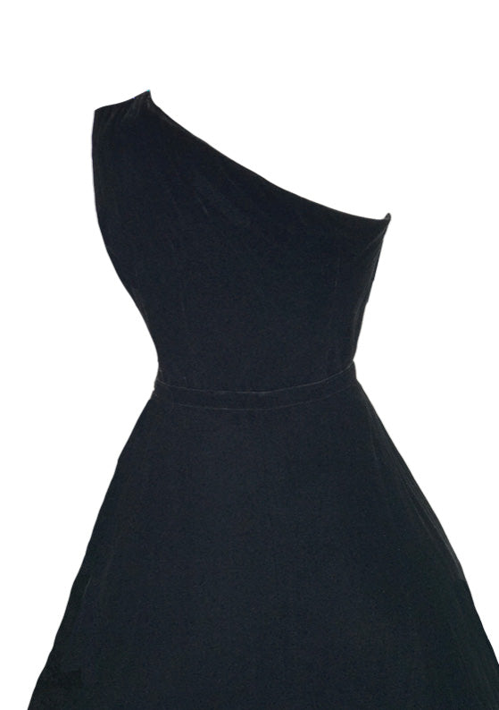 1950s Designer Black Velvet 3D Rose Appliques Dress - New!