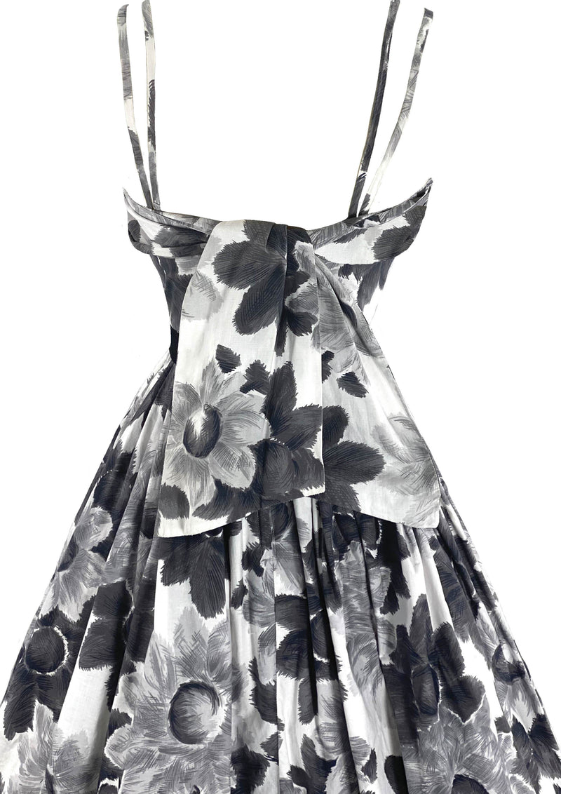 Late 1950s B&W Floral Print Cotton Sundress New!
