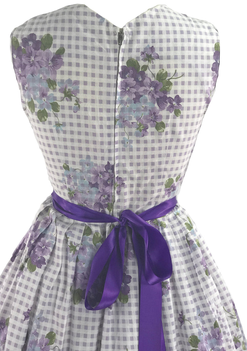Vintage 1950s Violet Posies Cotton Border Print Dress- New!