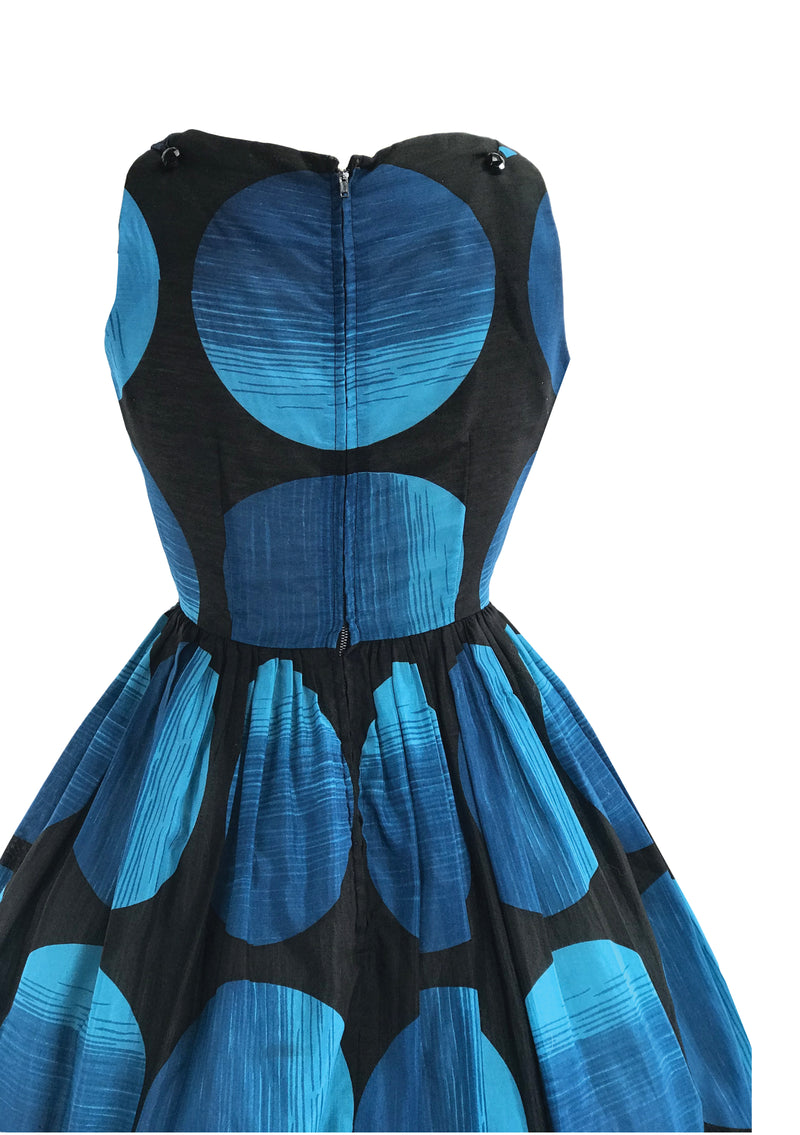 Vintage 1950s Vibrant Blue and Black Dot Dress- New!