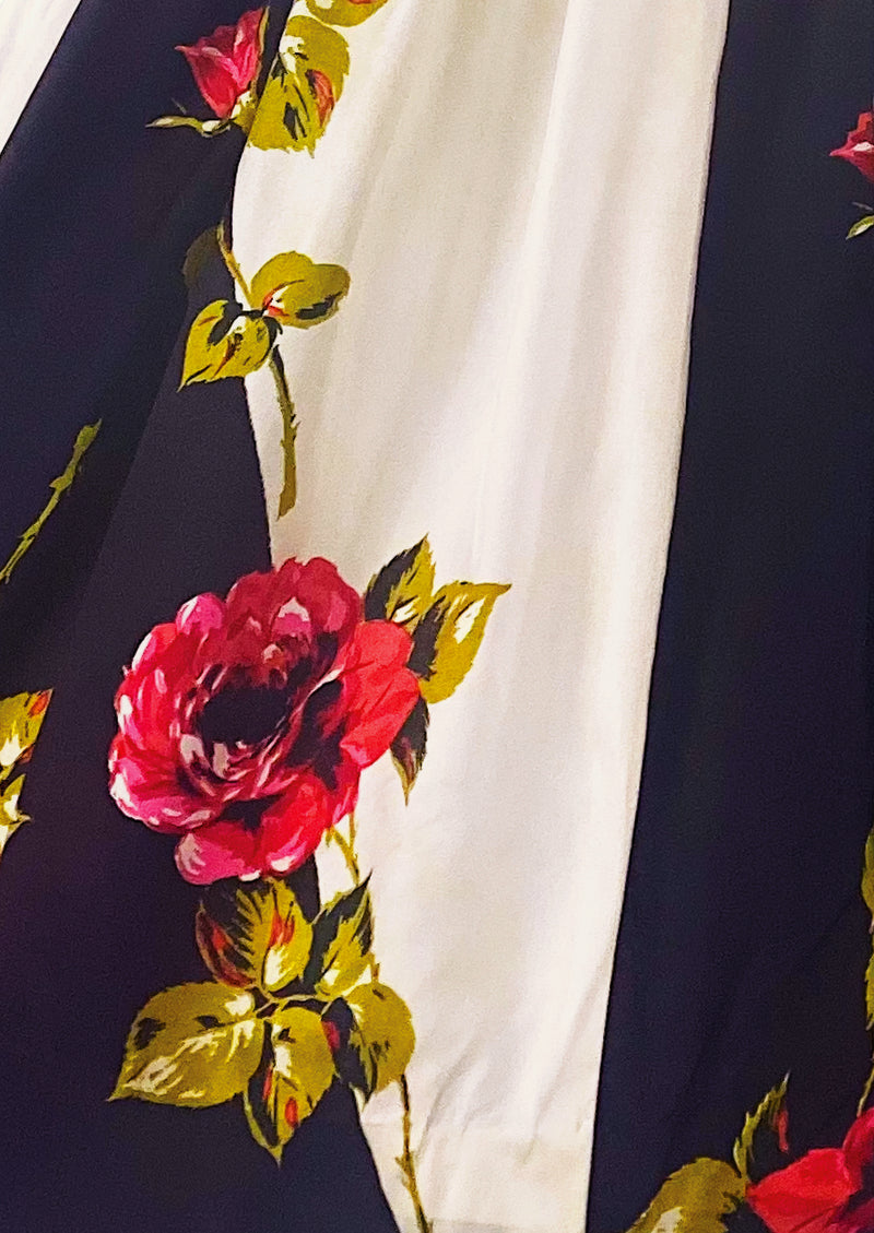 Vintage Early 1960s Crimson Roses Silk Dress- NEW!