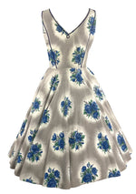 Vintage 1950s Blue Cameo Roses Cotton Dress- New!