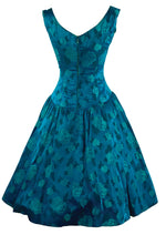1950s Designer Frank Usher Teal Floral Brocade Cocktail Dress- New!