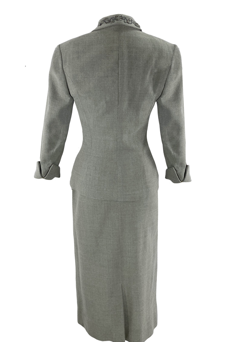 Vintage 1950s Beaded Grey Wool Suit - New!