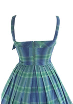 Late 1950s Blue & Green Plaid Cotton Sundress- New!