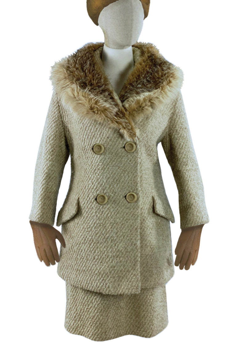 Vintage Early 1960s Oatmeal Coloured Boucle Wool Suit - New!