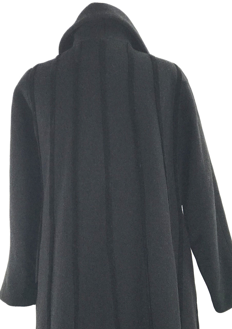 Vintage 1950s Black Wool Designer Coat with Velvet Stripes - New!