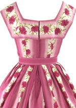 Vintage 1950s Pink Carnations & Stripes Cotton Dress - New!