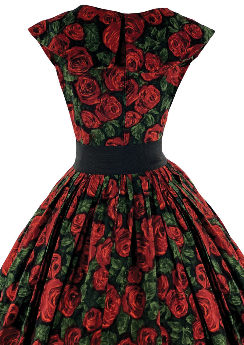 Vintage 1950s Red Roses Brushed Cotton Dress- New!