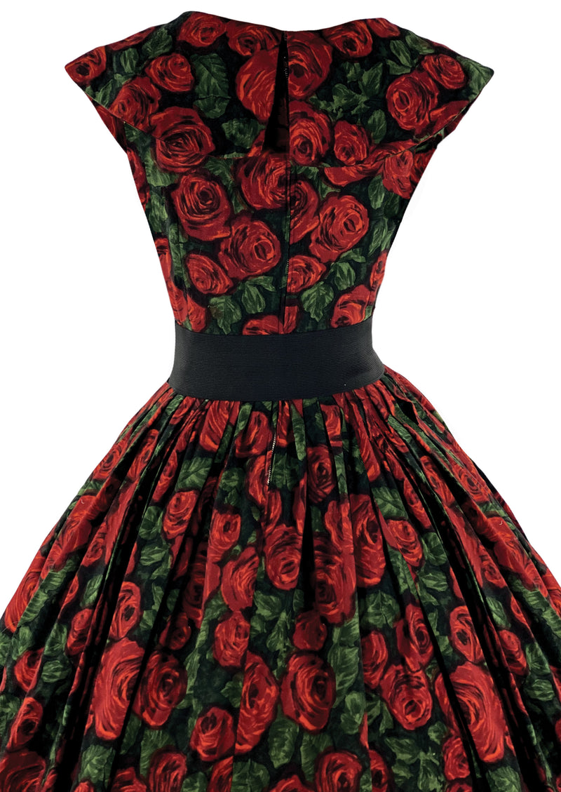 Vintage 1950s Red Roses Brushed Cotton Dress- New!