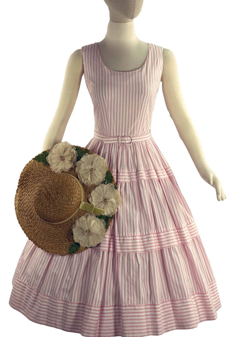 1950s Pink and White Candy Stripe Cotton Dress- New!