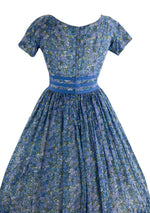 1950s Blue Floral Cotton Voile Dress - New!