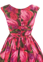 Vibrant 1950s Abstract Pink Tulips Cotton Dress - New!