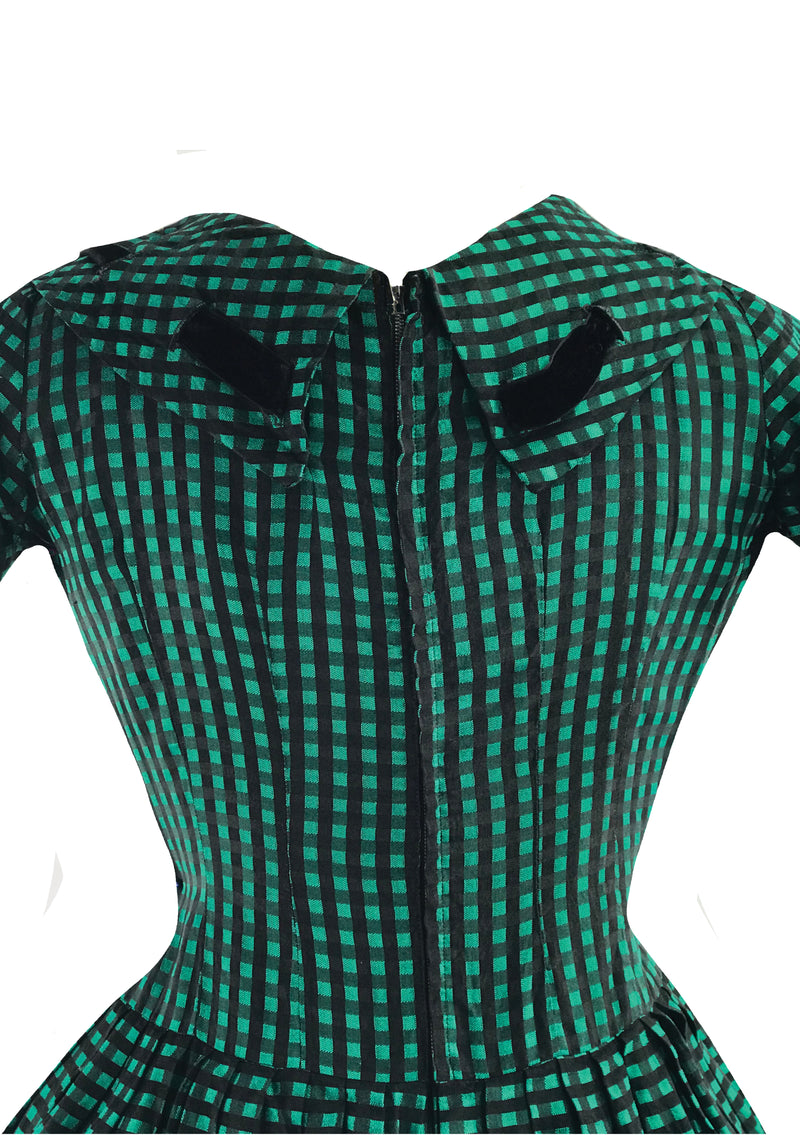 Vintage 1950s Black and Green Check Dress- New!