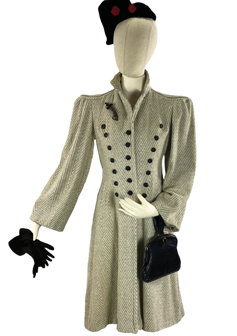 Fabulous Late 1930s to Early 1940s Flecked Wool Coat- New!