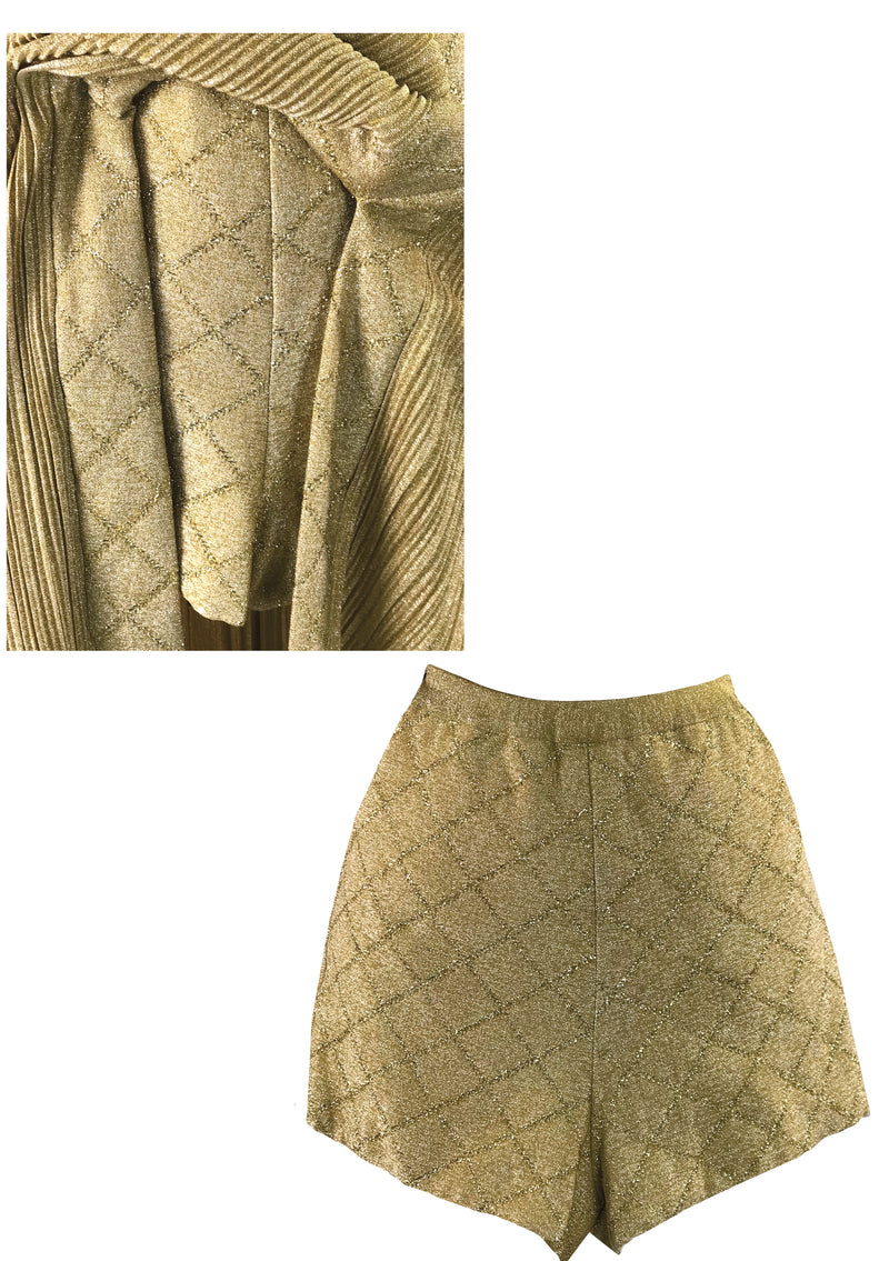 Groovy 1970s Gold Lame Party Dress & Hot Pants Ensemble- New!