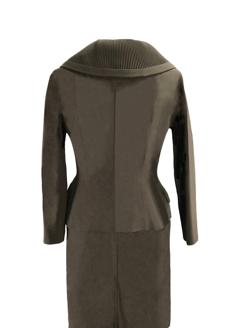 Sophisticated 1950s Mocha Gaberdine Wool Suit- New!