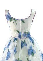 1950s Blue Hydrangea Chiffon Party Dress Ensemble - New!