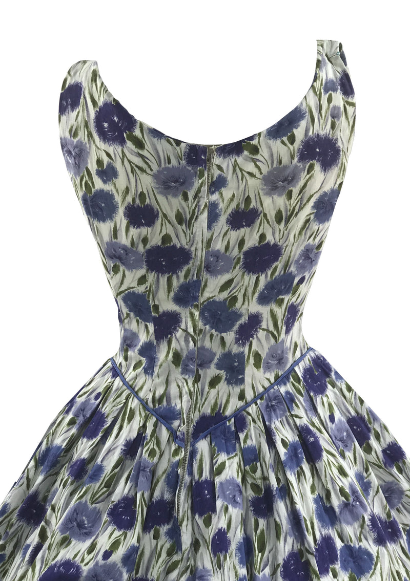 Vintage 1950s Blue Carnations Cotton Dress- New!
